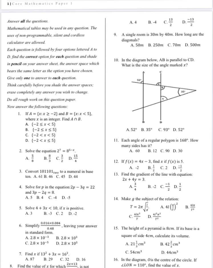GENERAL MATHEMATICS PAST QUESTION – Educational News Ghana